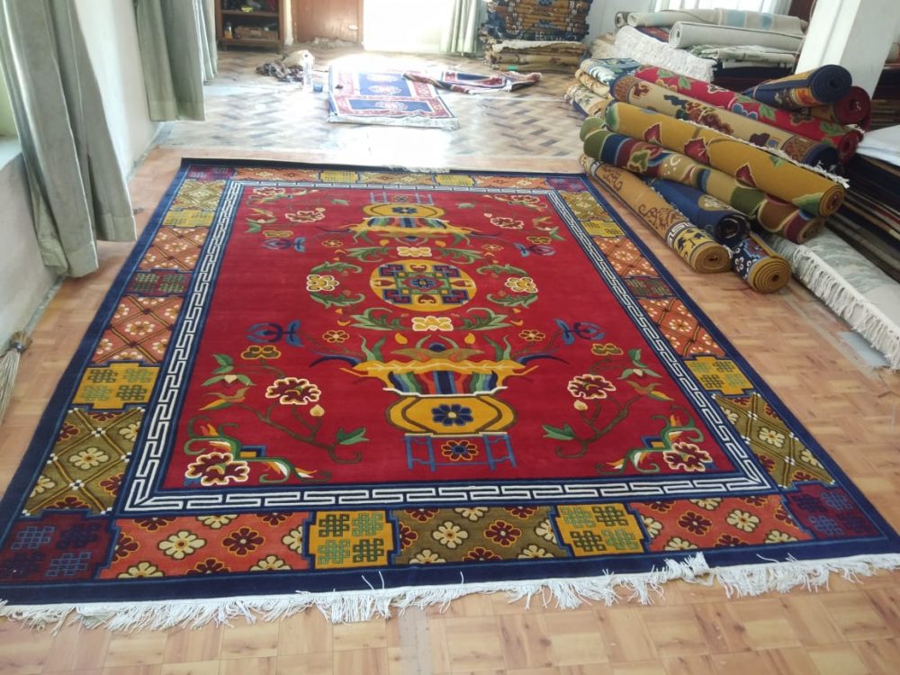 Tibetan Rug With Flower And Endless Knot Border