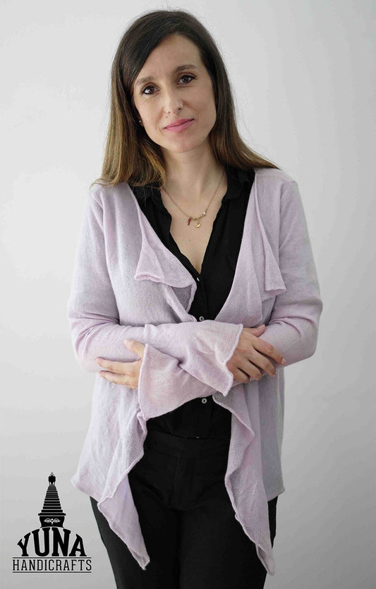 100% Cashmere Slim Ruffle Top For Women