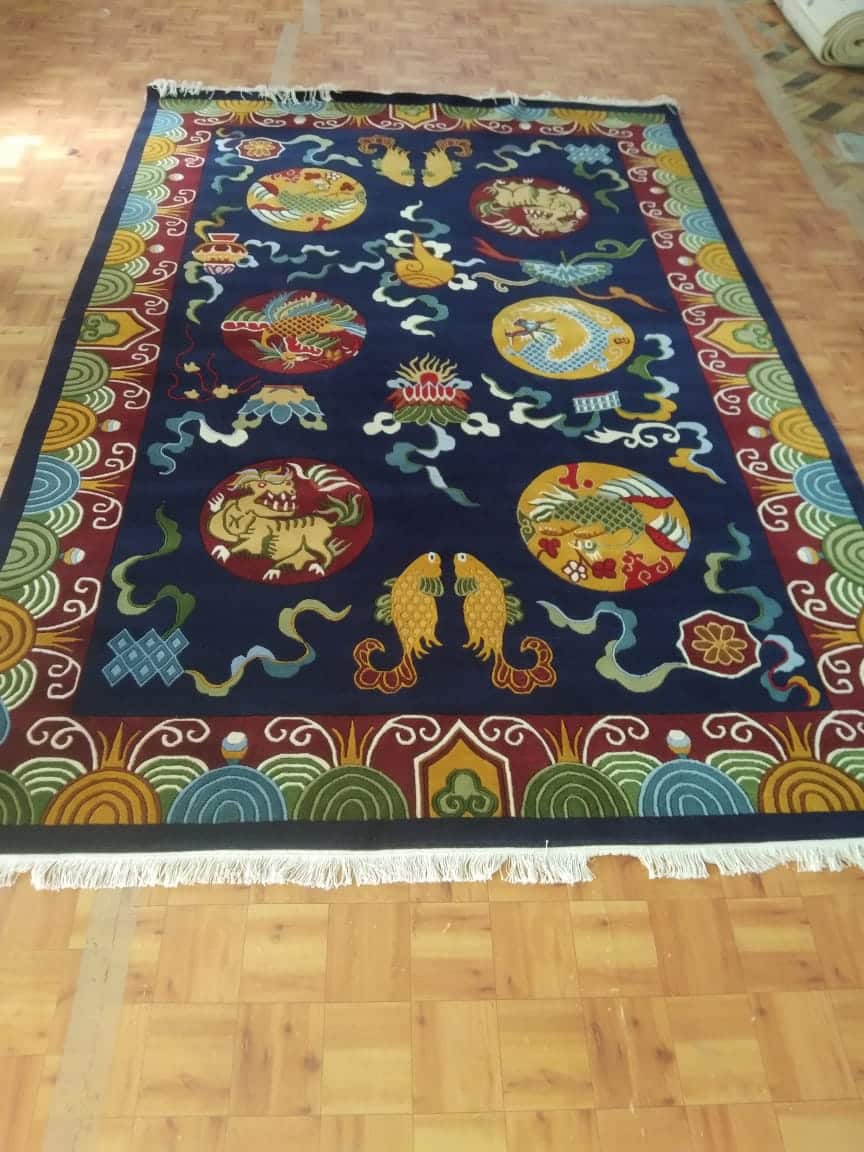 Tibetan Carpet With Auspicious Buddhist Signs