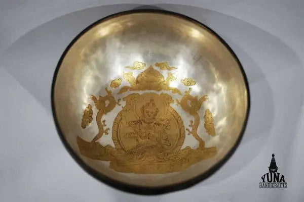 Golden Buddhist Meditation Singing Bowl With Buddha
