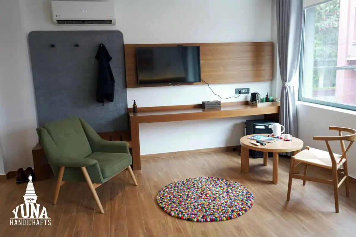 Multicolored Felt Ball Rug Round