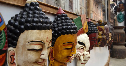 a handicraft head of buddha in local shop