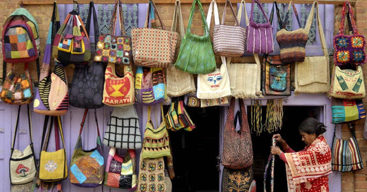 handmade bags in local shop in Nepal
