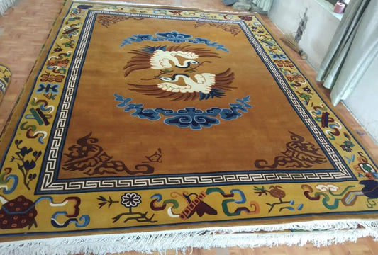 hand knotted tibetan black-necked crane rug