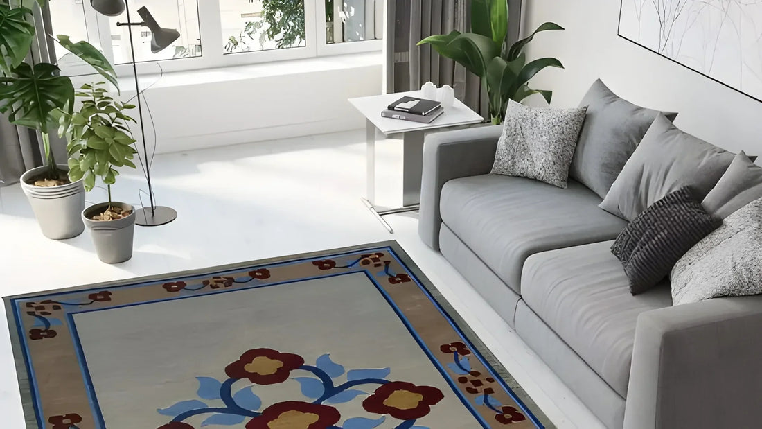 scandinavian rug in minimal room