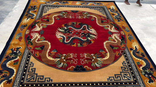 buddhist symbol rugs with dragon in circle
