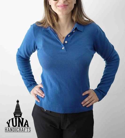 Cashmere Long Sleeve Polo Sweater For Women