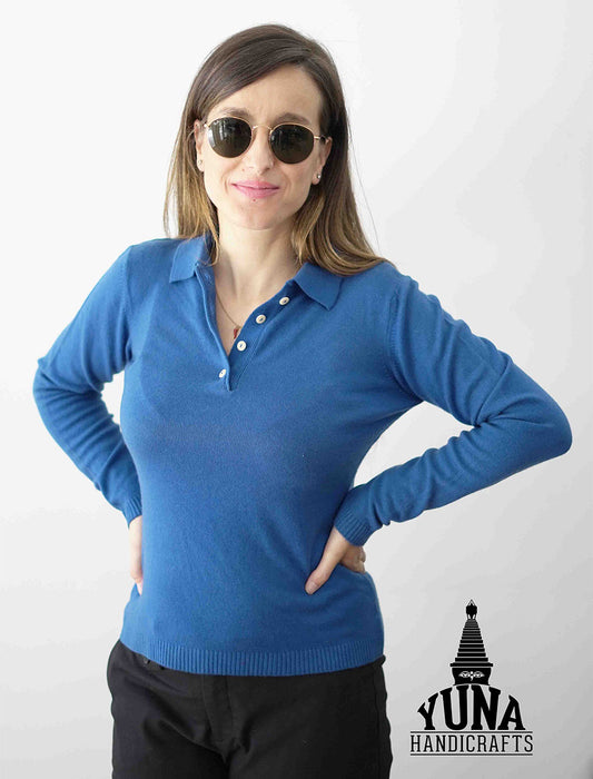 Cashmere Long Sleeve Polo Sweater For Women