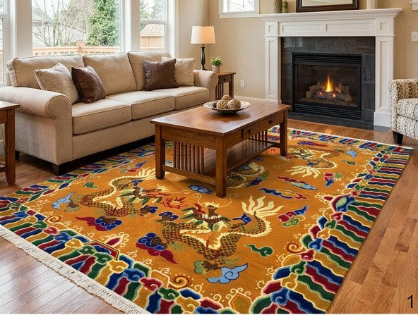 5 Dragon design Tibetan Rug from Nepal