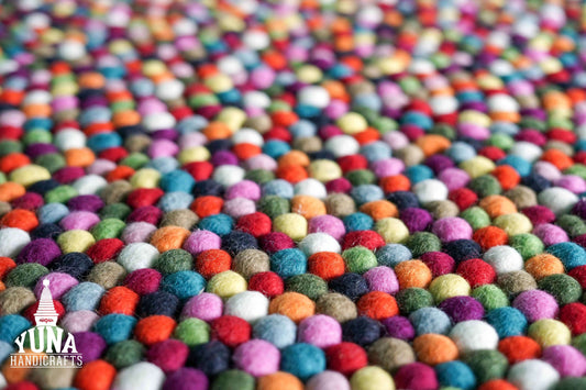 Multicolored Felt Ball Rug Round
