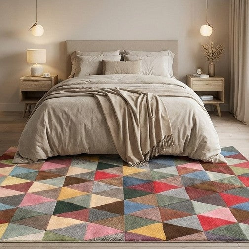 contemporary geometric area rug from Nepal