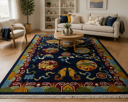 Eight Auspicious Symbols Tibetan rug handmade