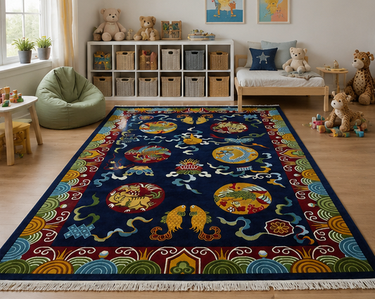 Eight Auspicious Symbols Tibetan rug handmade
