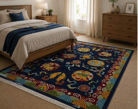 Eight Auspicious Symbols Tibetan rug handmade