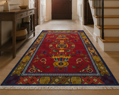 flower and Endless Knot border Tibetan rug