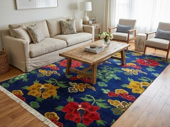 flower and cloud Tibetan rug handmade Nepal