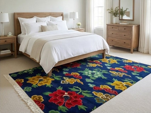 flower and cloud Tibetan rug handmade Nepal
