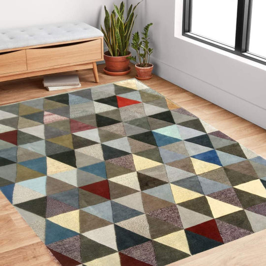 Contemporary geometric design area rug handwoven from Nepal