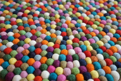 multicolored felt ball rug round handmade