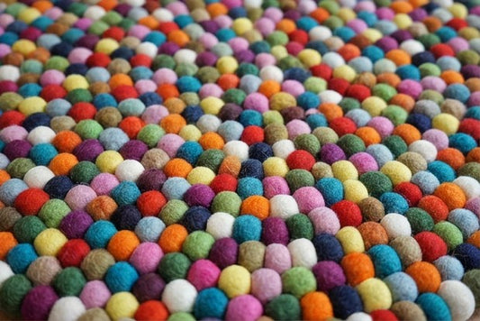multicolored felt ball rug round handmade