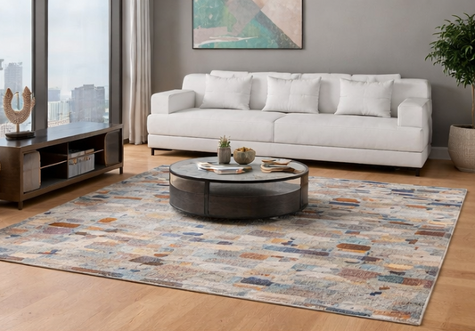 Abstract painting style handwoven carpet Nepal