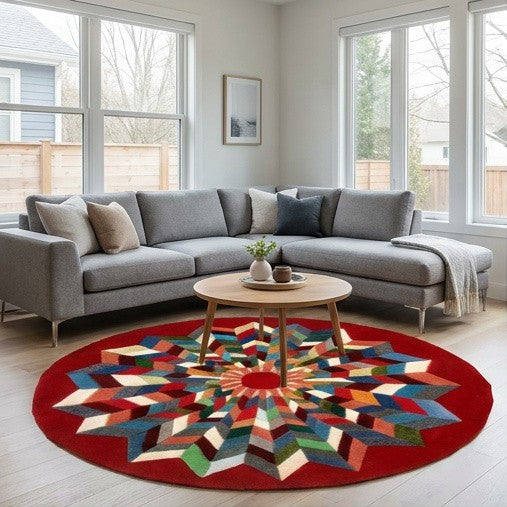 Round mandala rug from Nepal handmade wool