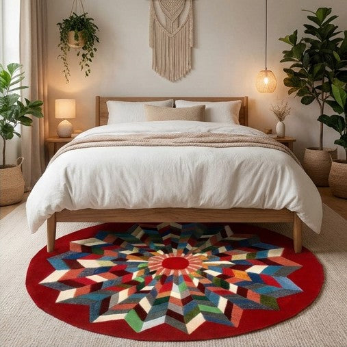 Round mandala rug from Nepal handmade wool