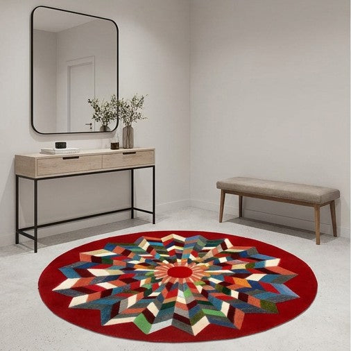 Round mandala rug from Nepal handmade wool