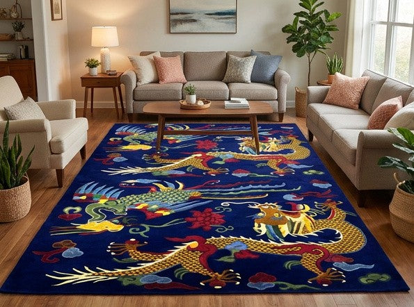 Tibetan dragon carpet handmade Nepal