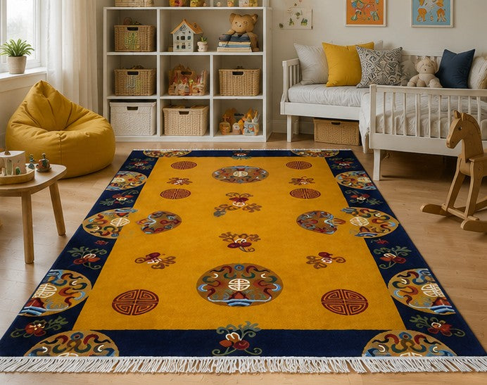 Tibetan flower design rug handmade Nepal
