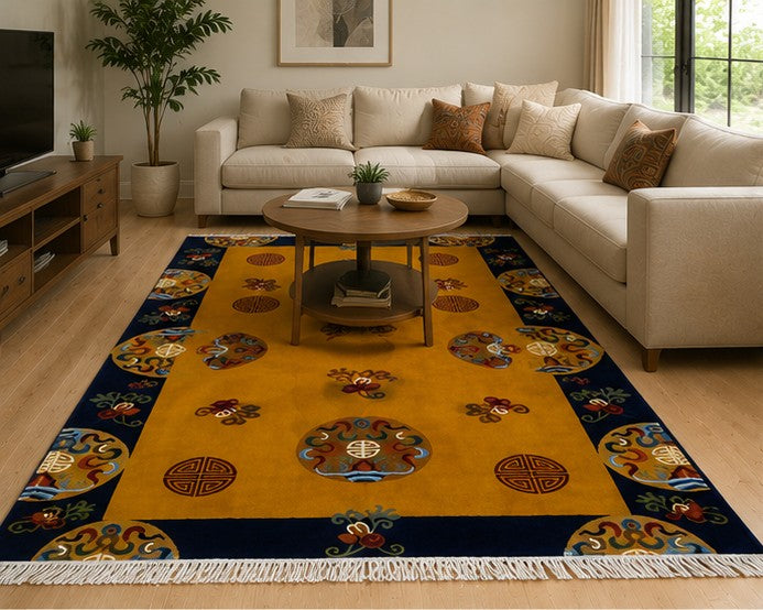 Tibetan flower design rug handmade Nepal