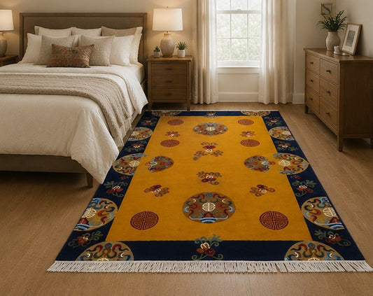 Tibetan flower design rug handmade Nepal