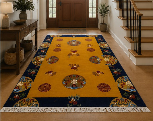 Tibetan flower design rug handmade Nepal