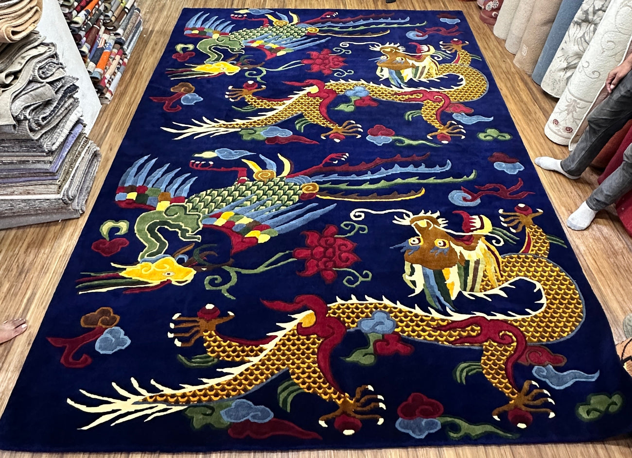 Tibetan dragon carpet handmade Nepal