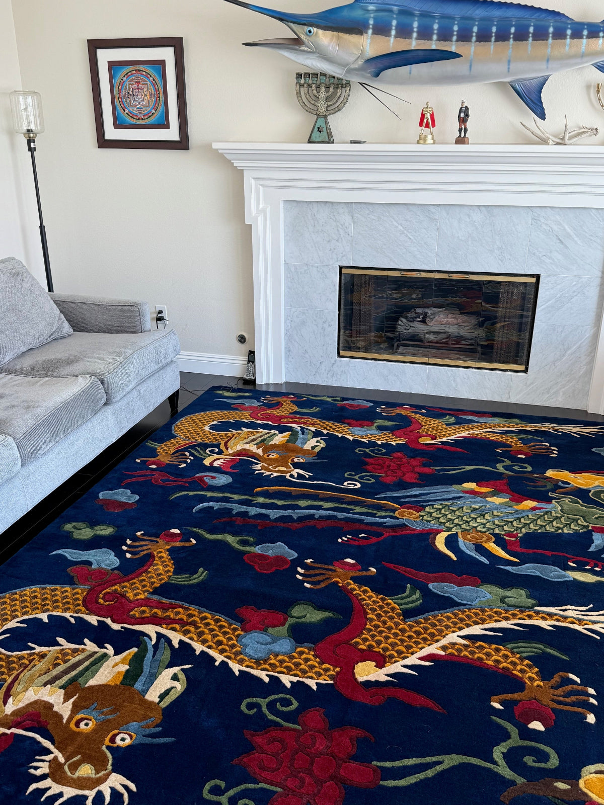 Tibetan dragon carpet handmade Nepal