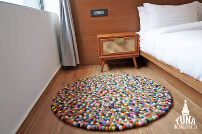 multicolored felt ball rug round handmade
