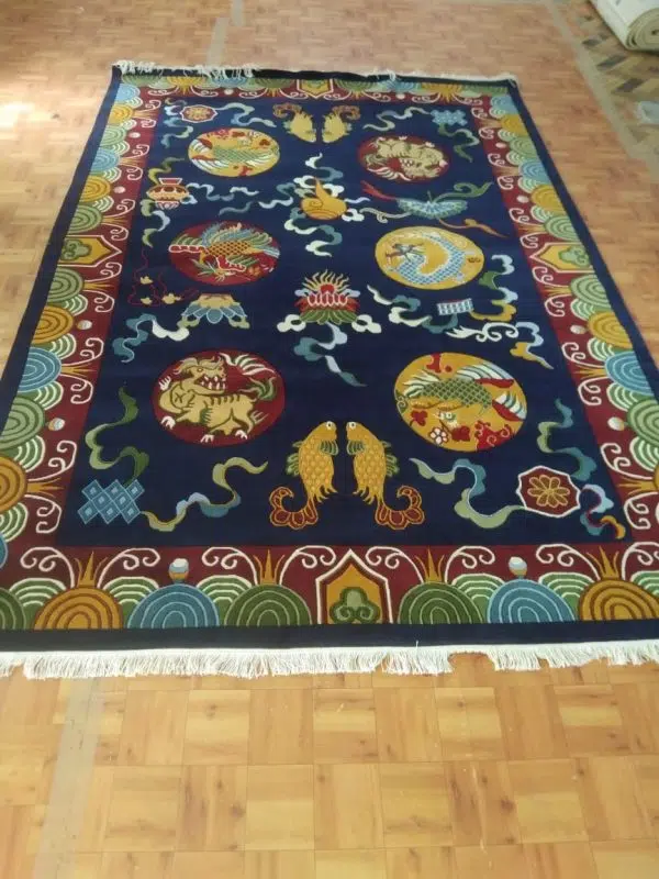 Buddhist Auspicious Signs design Tibetan Rug