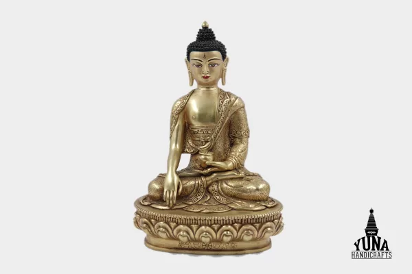 Deeply Carved Fully Gold Plated Shakyamuni Buddha Statue
